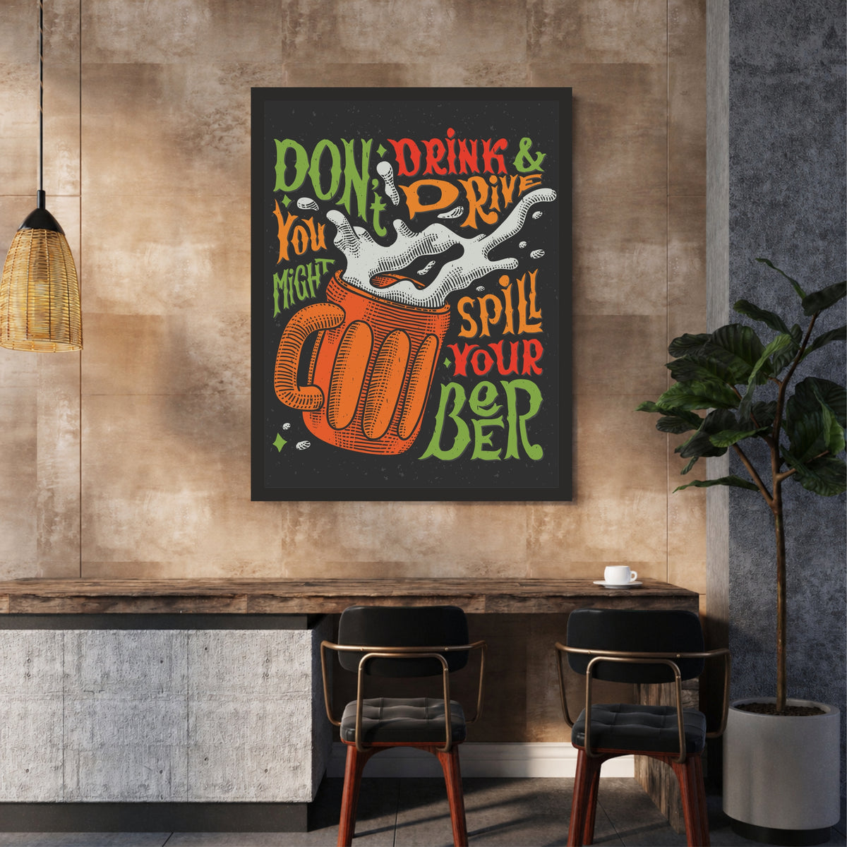 Beer Wall Art | “Don’t Drink & Drive” Funny Framed Poster | Pub, Bar & Man Cave Décor | Beer Lover Wall Art