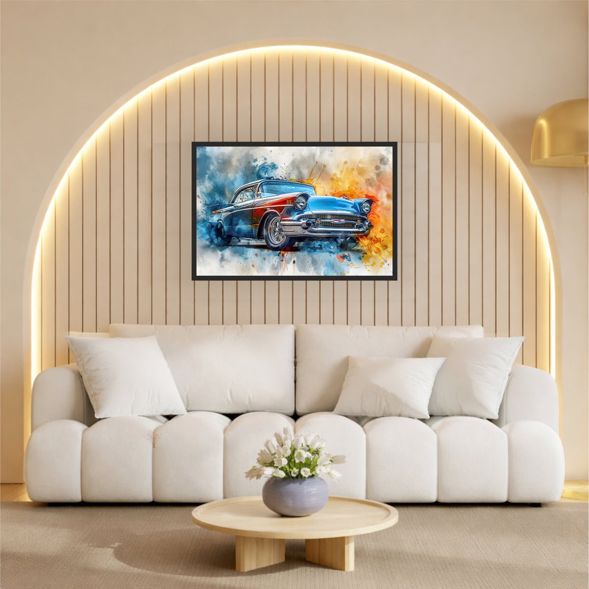 Classic Blue Vintage Car Wall Art | Retro Automotive Watercolor Poster