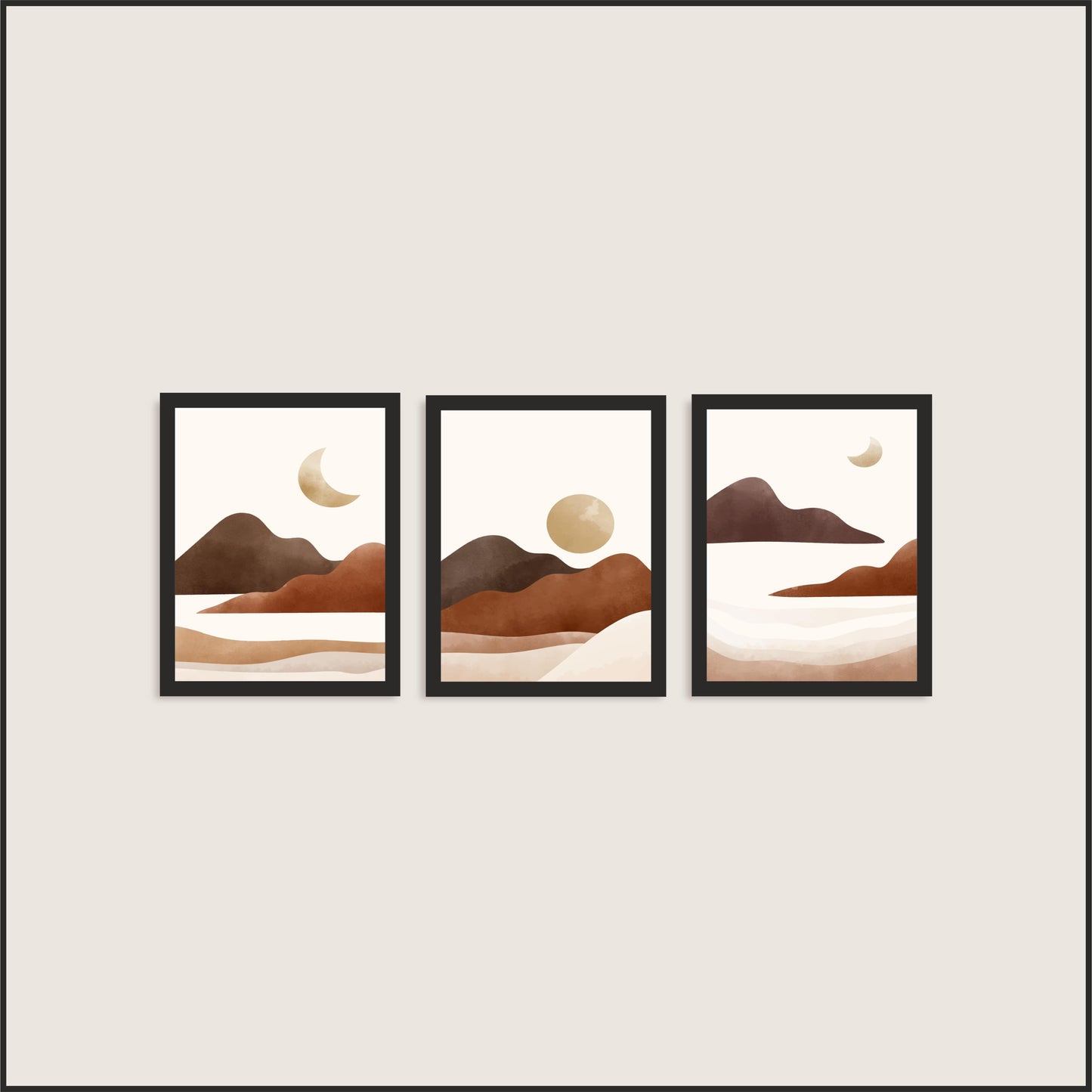 Earthy Horizon Wall Frame Set – Minimalist Art with Natural Warmth