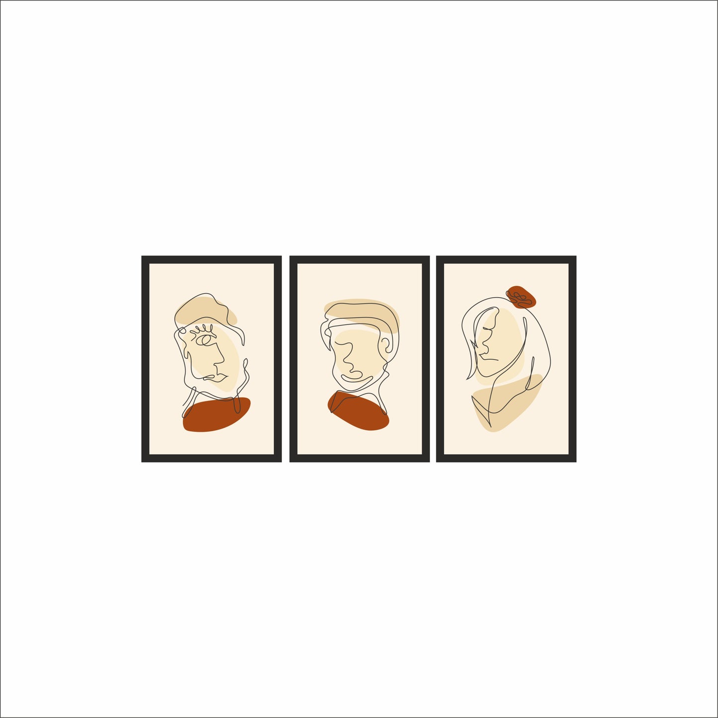Minimal Faces Abstract Line Art Wall Frame Set of 3 🎨🖤