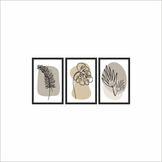 Abstract Botanical Line Art Wall Frame Set of 3 – Neutral Nature Décor 🌿