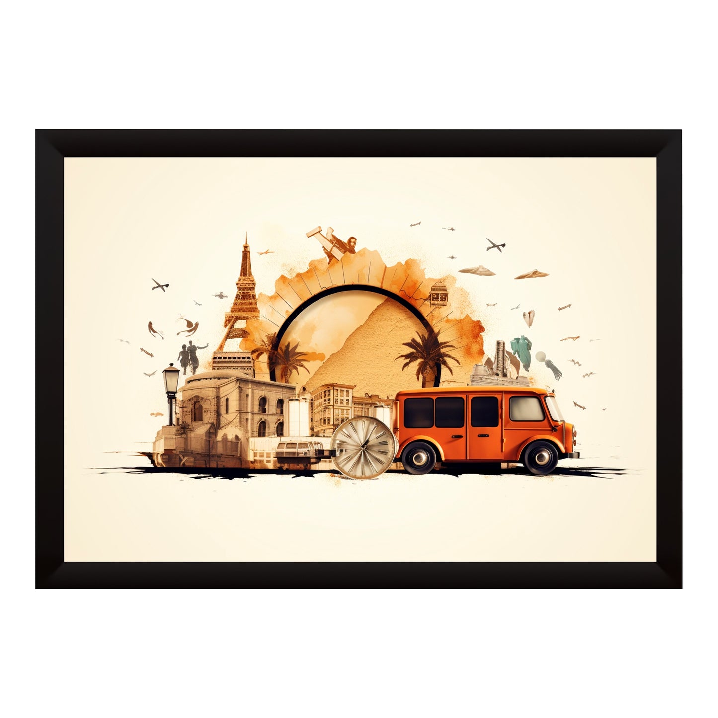 Vintage Travel & World Tour Wall Art | Eiffel Tower & Retro Van Poster