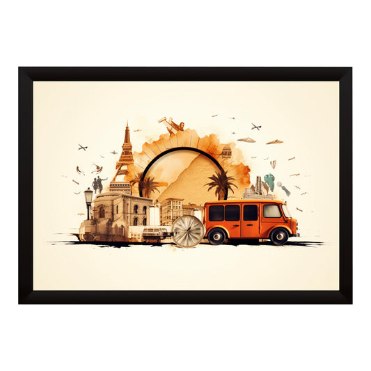 Vintage Travel & World Tour Wall Art | Eiffel Tower & Retro Van Poster