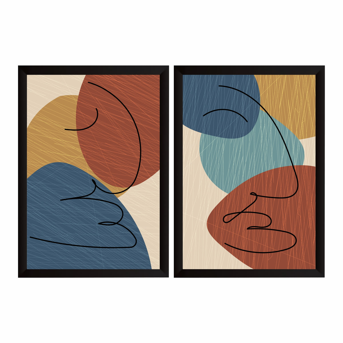 Abstract Face Line Art Wall Decor Set of 2 | Modern Boho Geometric Color Block Prints