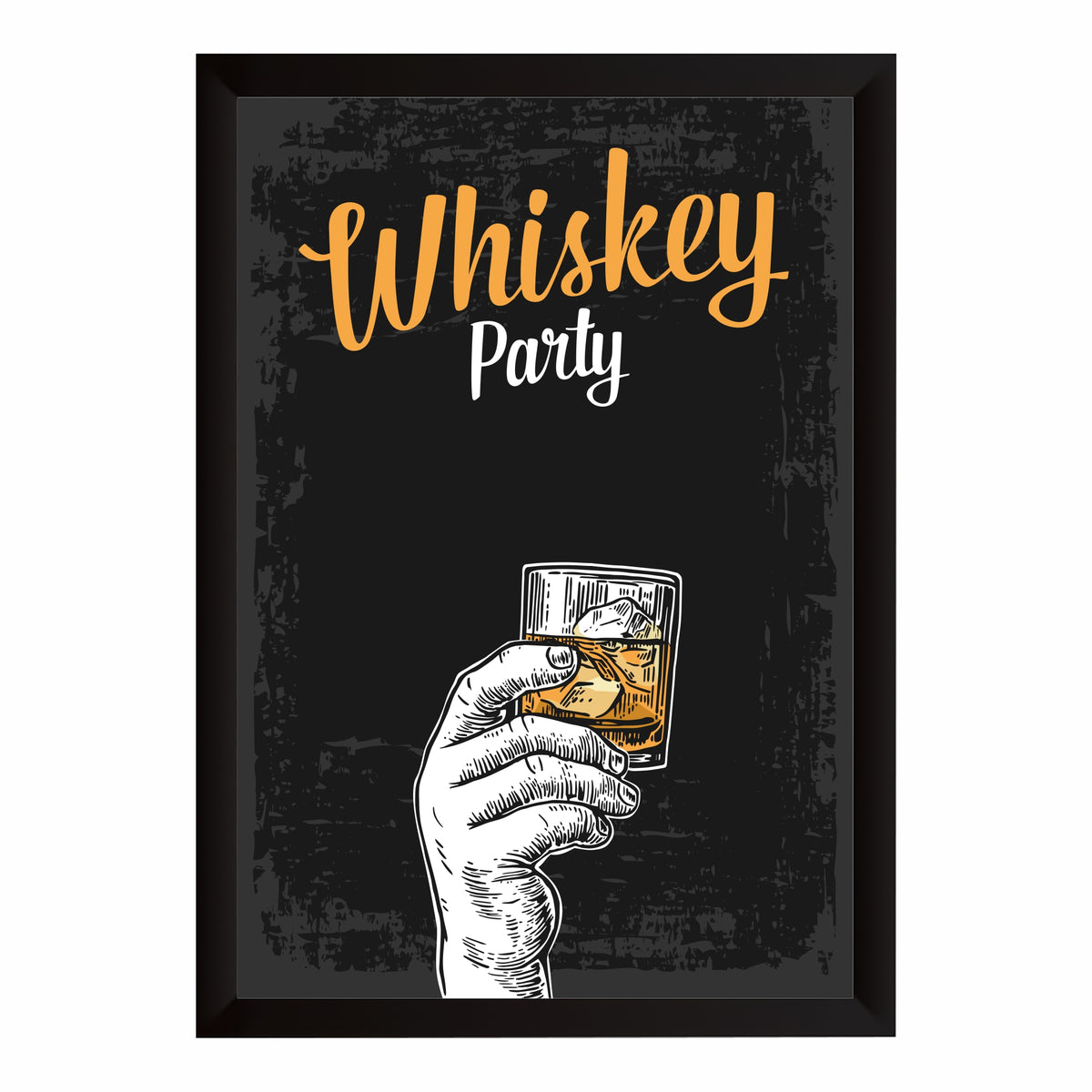 Whiskey Party Wall Art | Whiskey Glass Framed Poster | Bar & Man Cave Décor | Whiskey Lover Wall Art