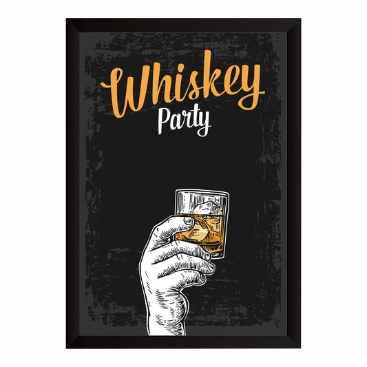 Whiskey Party Wall Art | Whiskey Glass Framed Poster | Bar & Man Cave Décor | Whiskey Lover Wall Art