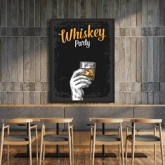 Whiskey Party Wall Art | Whiskey Glass Framed Poster | Bar & Man Cave Décor | Whiskey Lover Wall Art