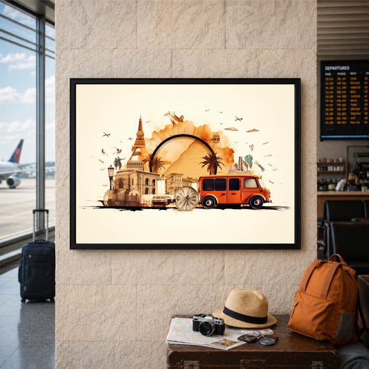 Vintage Travel & World Tour Wall Art | Eiffel Tower & Retro Van Poster