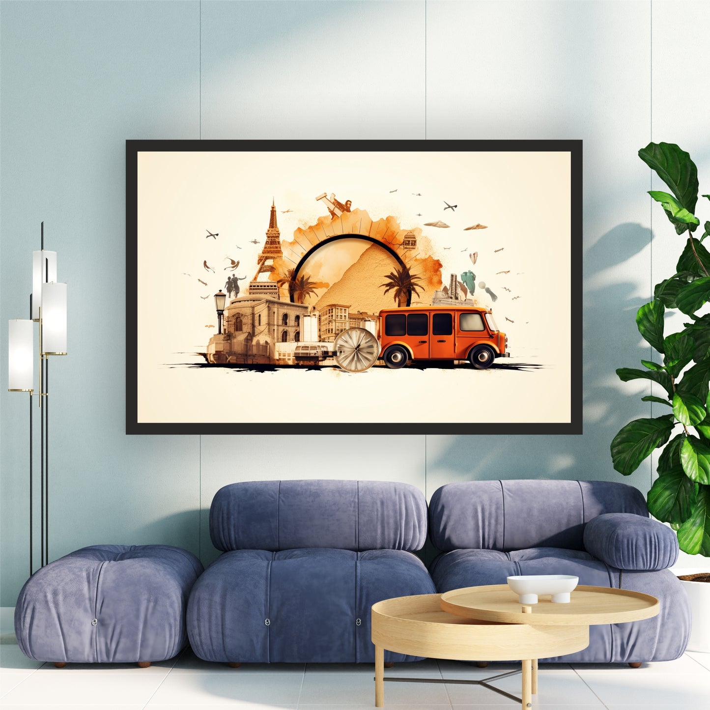 Vintage Travel & World Tour Wall Art | Eiffel Tower & Retro Van Poster