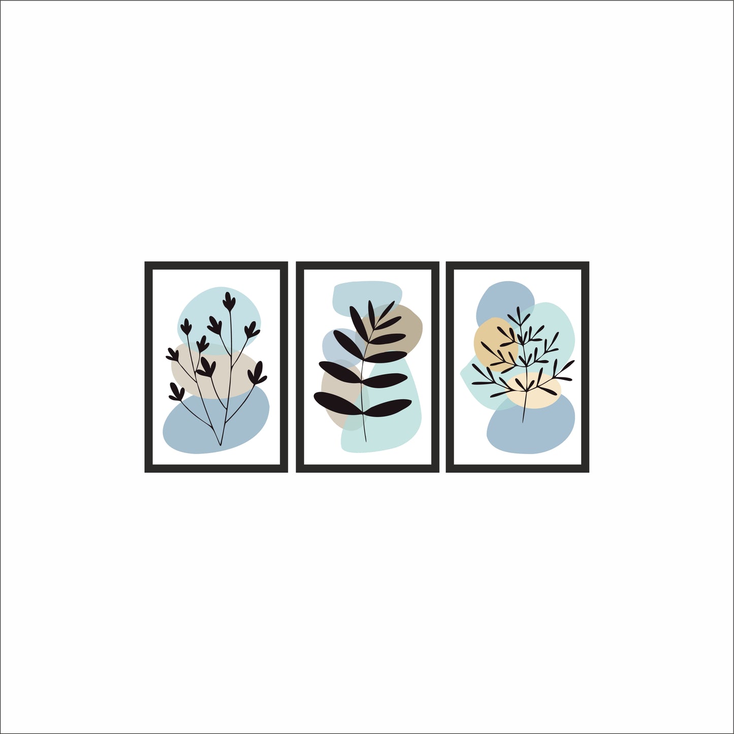 💙 Soft Pastel Botanical Wall Frame Set of 3 – Minimal Nature Abstract Art for Modern Interiors 🌿