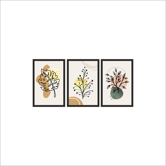 Earthy Botanical Abstract Wall Frame Set of 3 – Minimal Nature Line Art for Modern Décor 🤎
