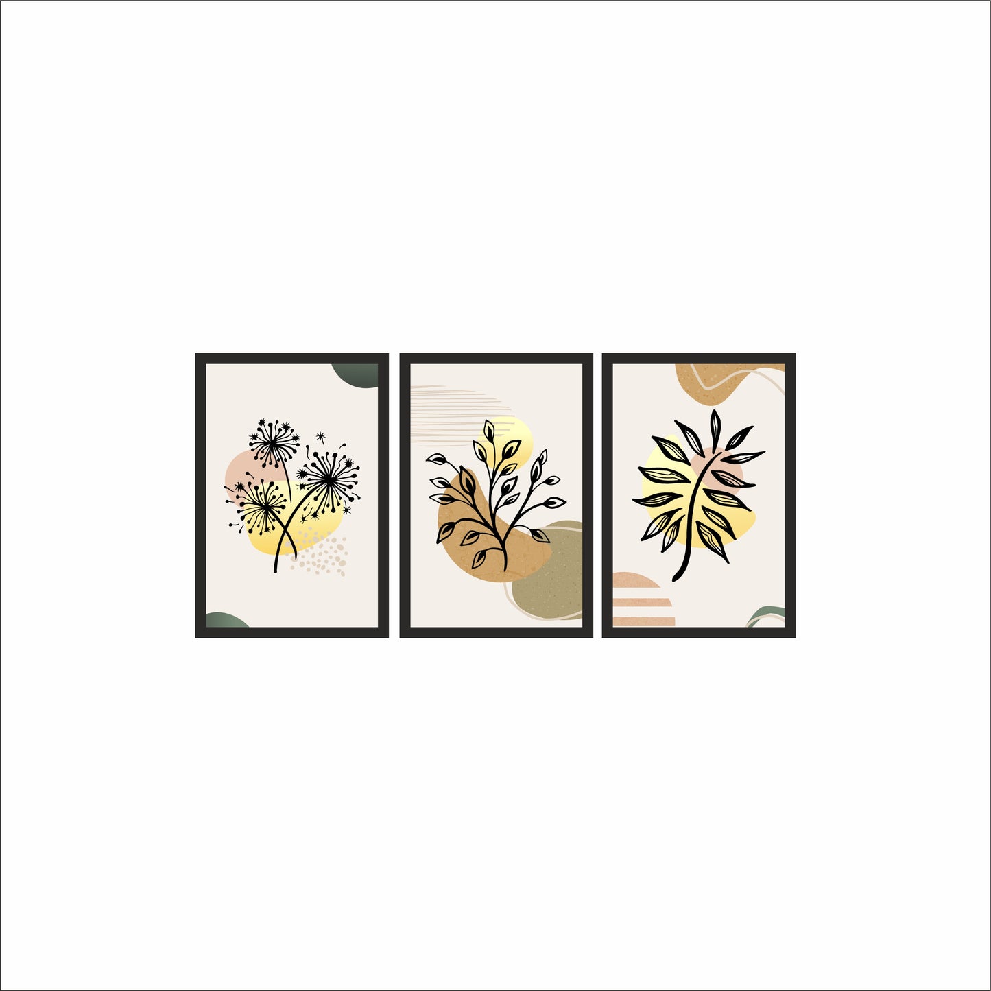 Earthy Botanical Trio Wall Frame Set of 3 – Minimal Nature Line Art for Modern Spaces 🤎