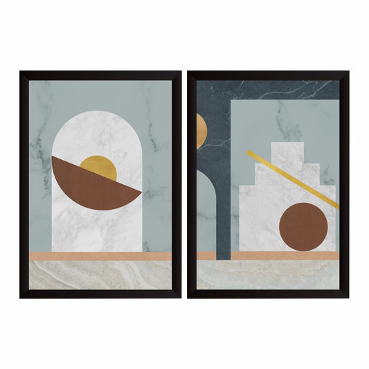 Abstract Marble Geometric Wall Art Set of 2 | Modern Neutral Brown Gold Arch Prints