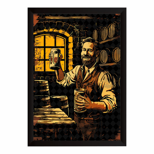 Beer Bar Wall Art | Vintage Pub Beer Poster | Man Drinking Beer Framed Wall Decor | Bar & Man Cave