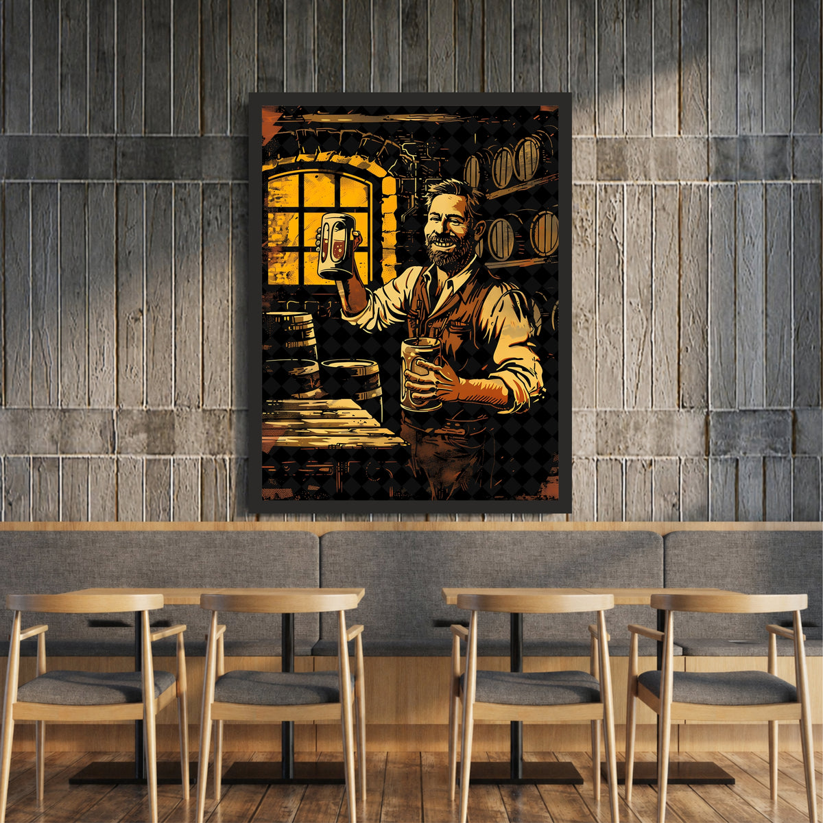 Beer Bar Wall Art | Vintage Pub Beer Poster | Man Drinking Beer Framed Wall Decor | Bar & Man Cave
