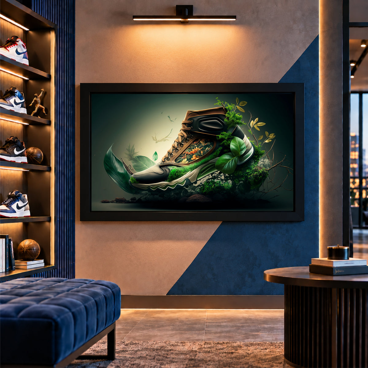 Nature Sneakers Wall Art | Green Botanical Shoes Artwork | Modern Decor