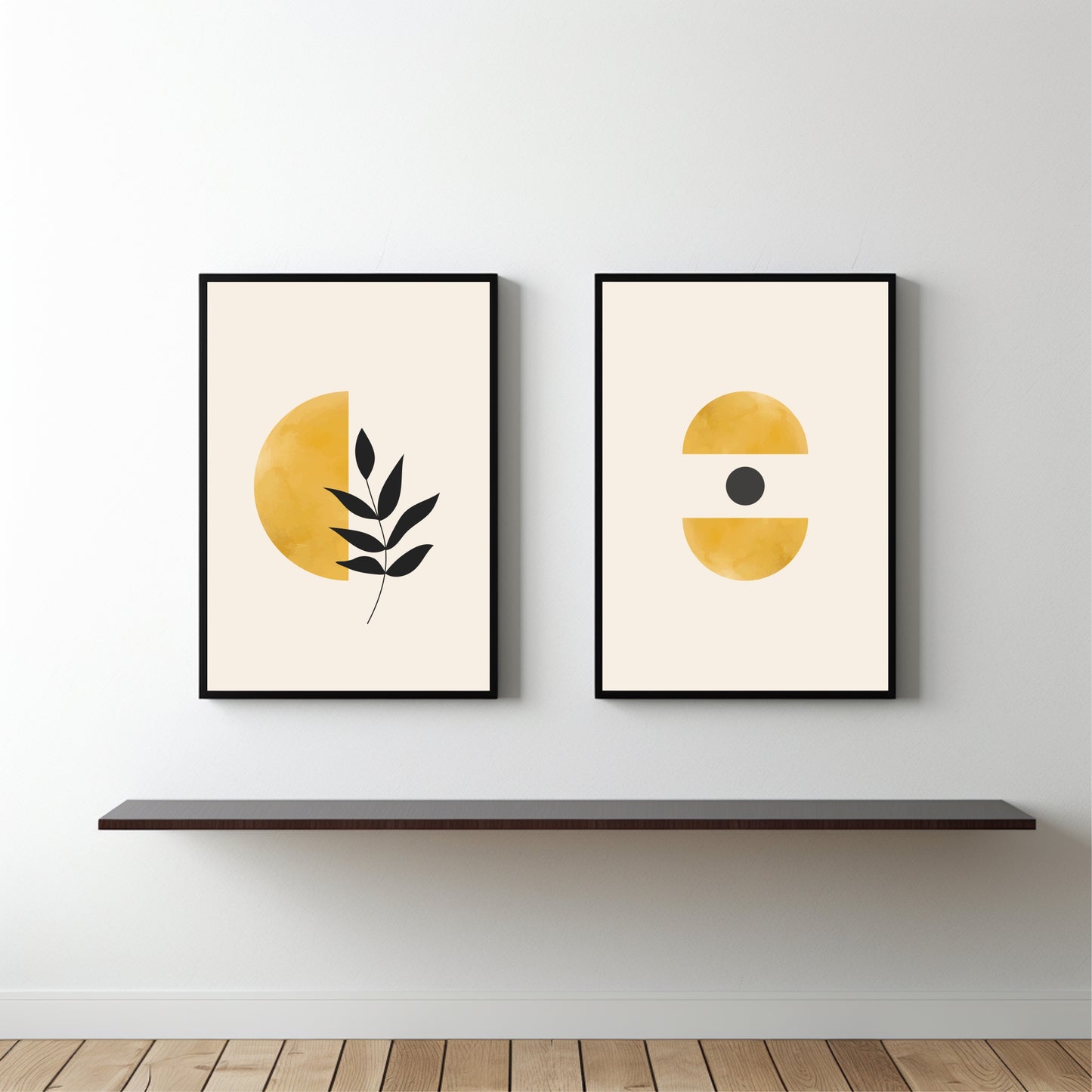Modern Geometric Botanical Duo – Minimal Abstract Wall Frame Set 🌙