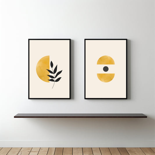 Modern Geometric Botanical Duo – Minimal Abstract Wall Frame Set 🌙