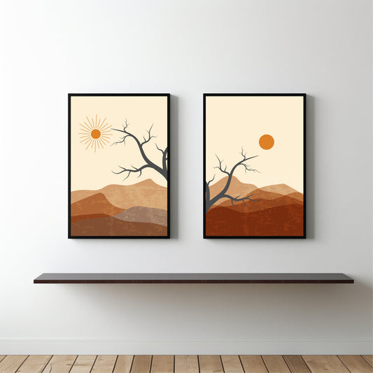 Desert Horizon Duo – Earthy Landscape Minimal Wall Frame Set 🌞