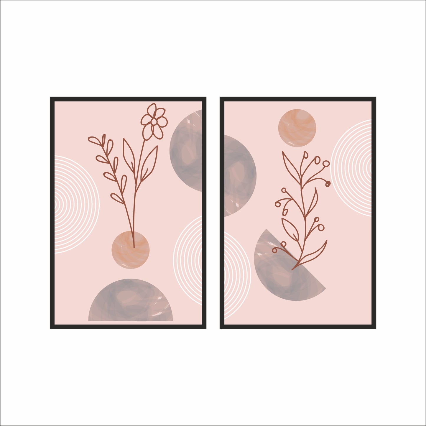 Blush Botanical Harmony Wall Frame Set – Minimal Line Art with Soft Pastel Charm 🌸