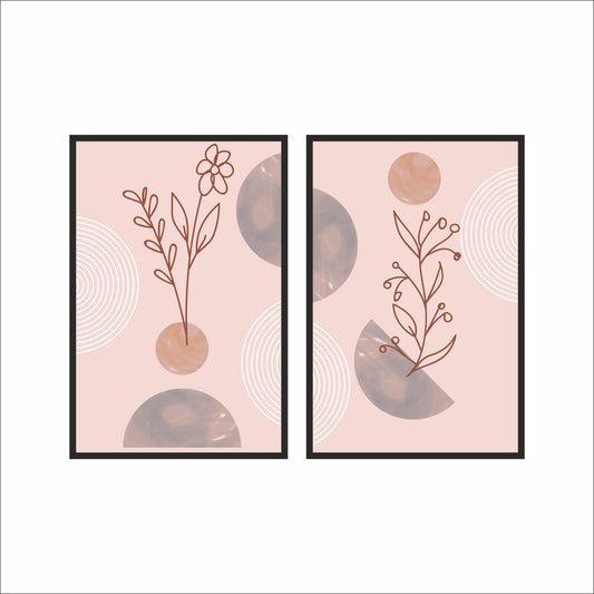 Blush Botanical Harmony Wall Frame Set – Minimal Line Art with Soft Pastel Charm 🌸