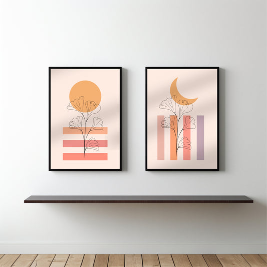 Sun & Moon Bloom Wall Frame Set β Abstract Floral Minimalist Art for Elegant Interiors ππ