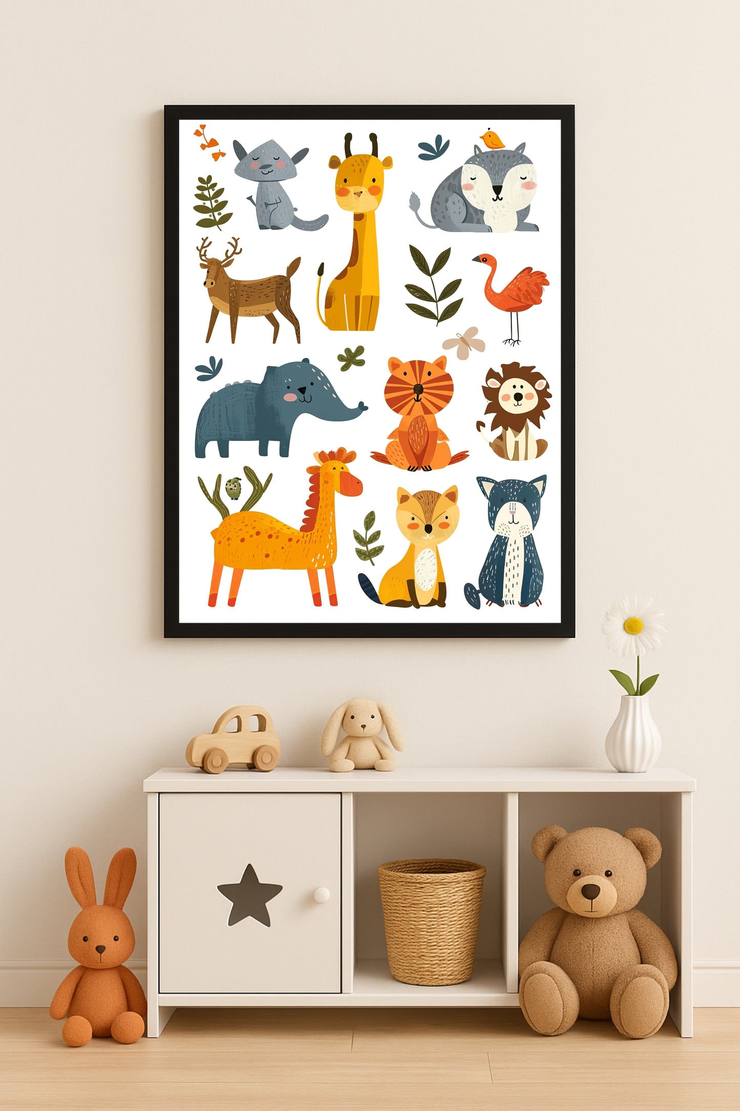 Jungle Friends Kids Wall Frame – Cute Animal Art for Playful Spaces 🦒🦁