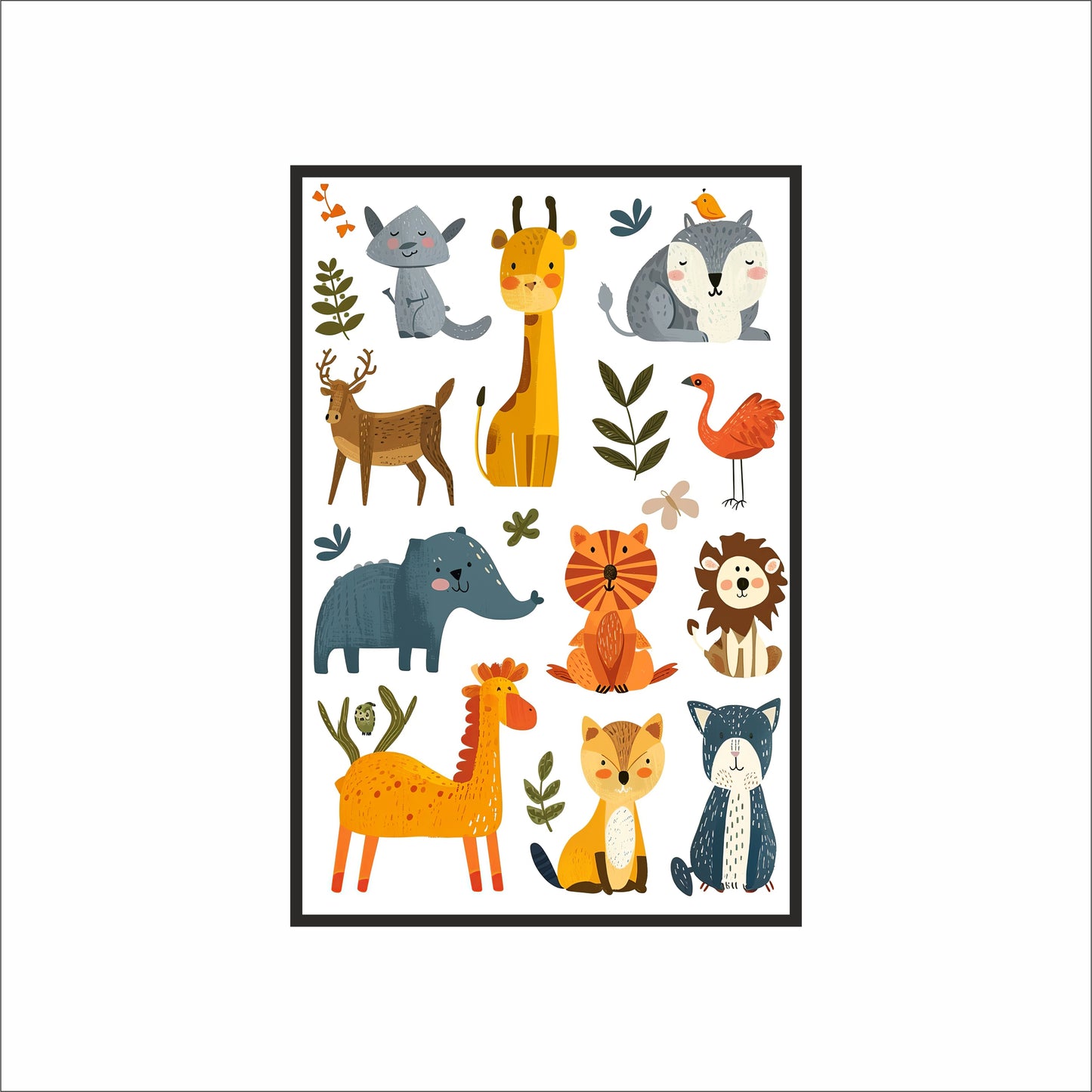 Jungle Friends Kids Wall Frame – Cute Animal Art for Playful Spaces 🦒🦁