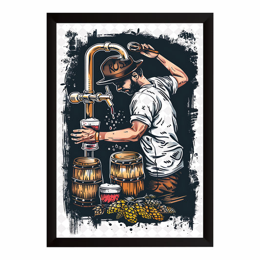 Beer Tapper Wall Art | Vintage Beer Brewing Poster | Brewery Bar Framed Wall Decor | Beer Lover Artwork