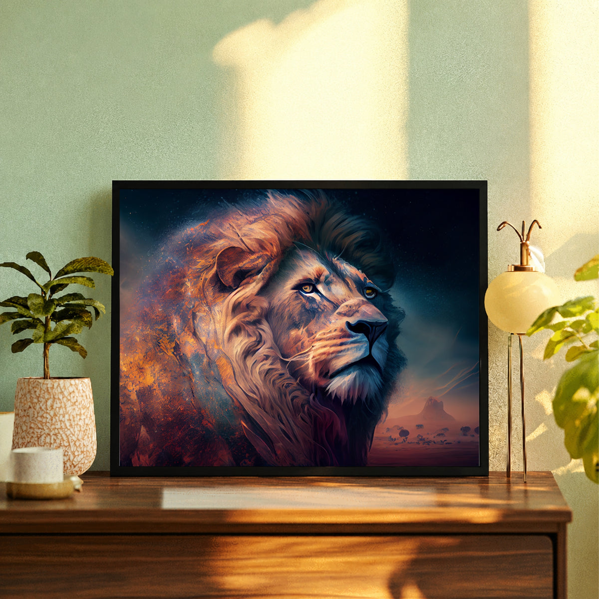 Lion Wall Art | Majestic Lion Wildlife Artwork | Framed African Safari Animal Decor | Modern Nature Wall Decor