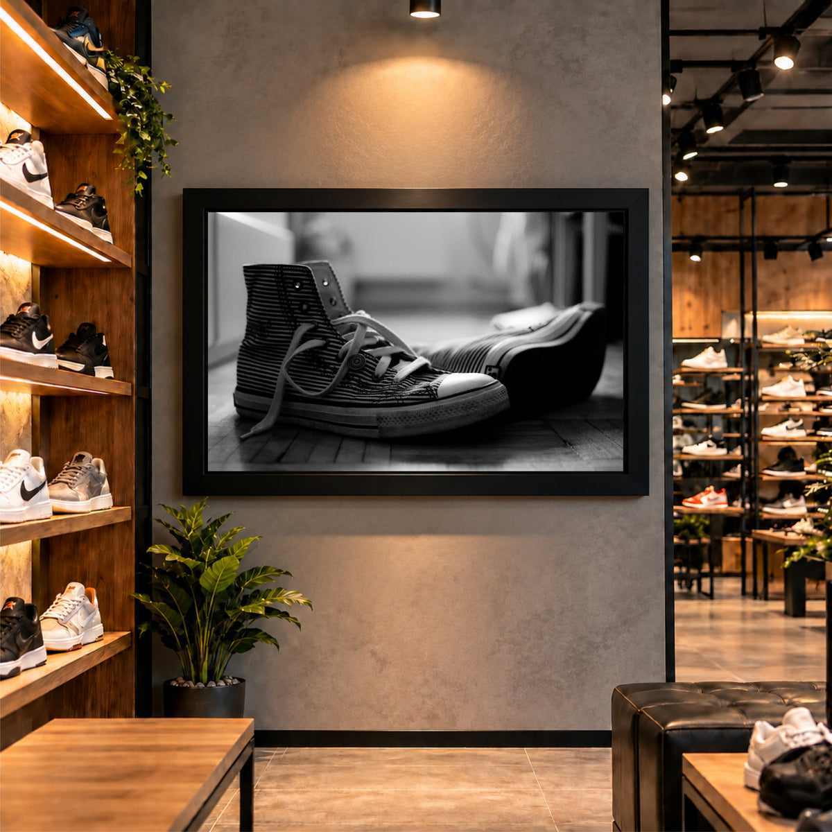 Black & White Sneakers Wall Art | Monochrome Shoes Artwork | Modern Decor