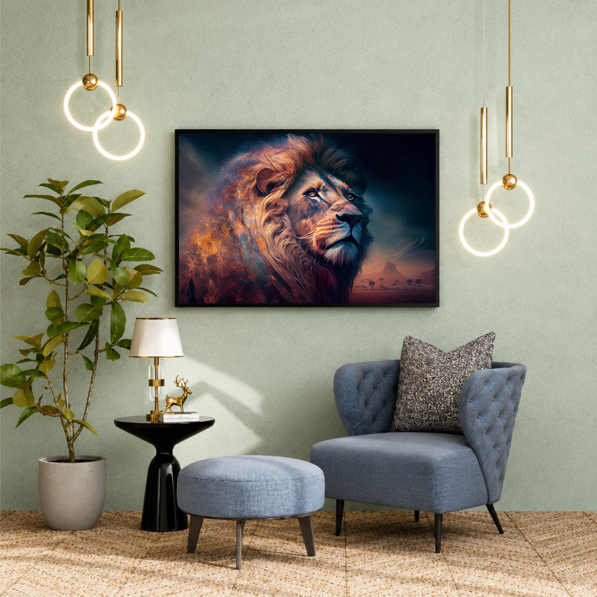 Lion Wall Art | Majestic Lion Wildlife Artwork | Framed African Safari Animal Decor | Modern Nature Wall Decor