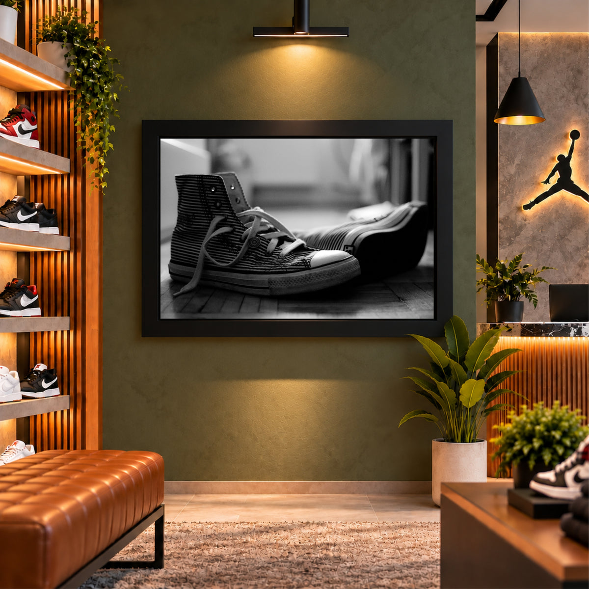 Black & White Sneakers Wall Art | Monochrome Shoes Artwork | Modern Decor