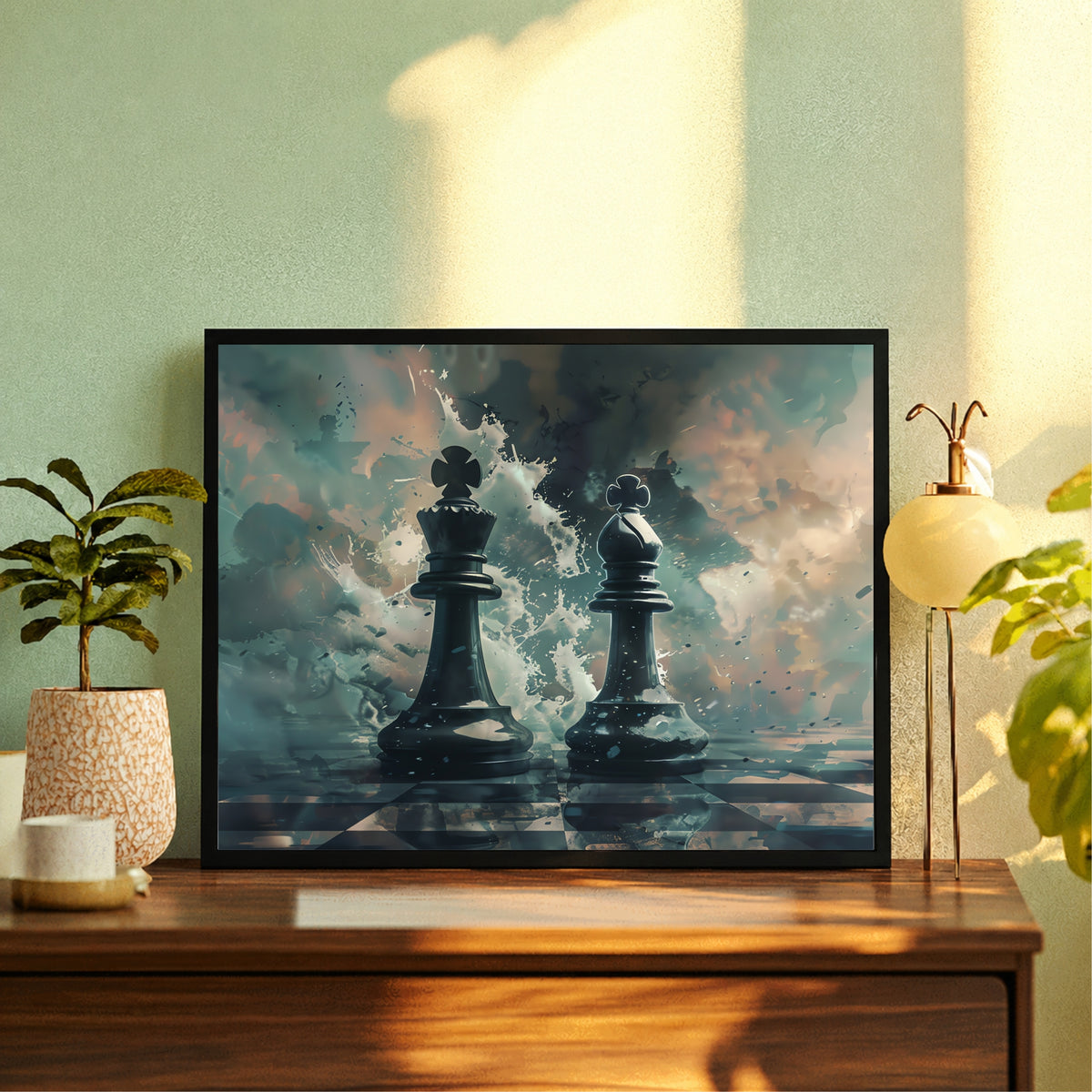 Chess King & Queen Wall Art | Framed Chess Strategy Sports Print