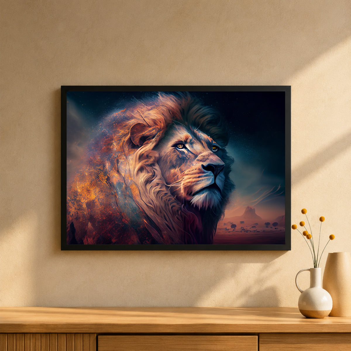 Lion Wall Art | Majestic Lion Wildlife Artwork | Framed African Safari Animal Decor | Modern Nature Wall Decor