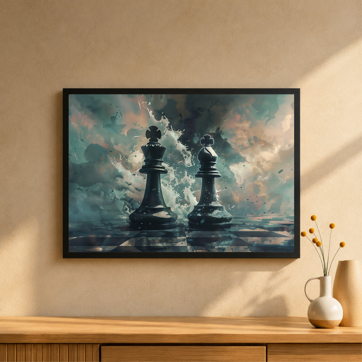 Chess King & Queen Wall Art | Framed Chess Strategy Sports Print