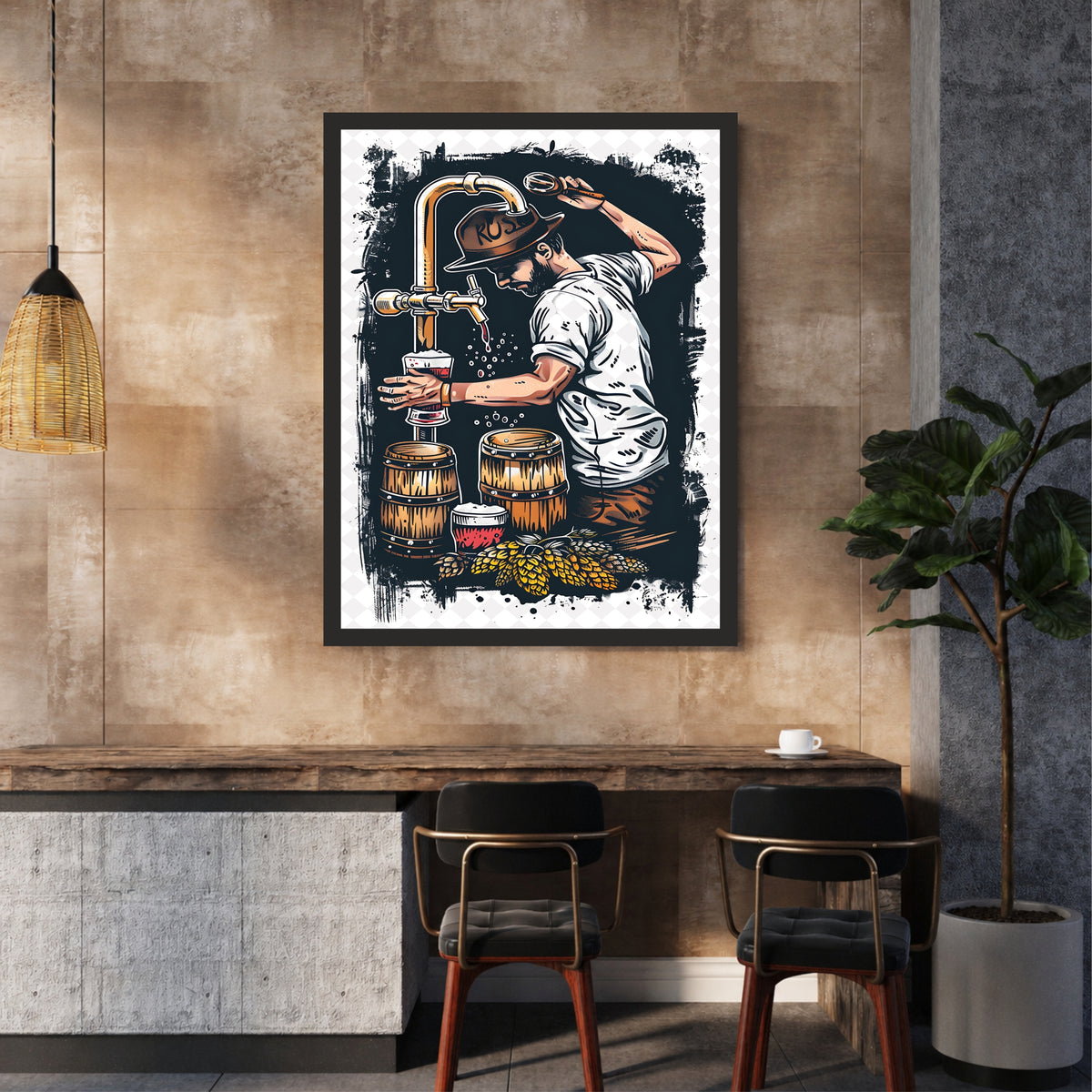 Beer Tapper Wall Art | Vintage Beer Brewing Poster | Brewery Bar Framed Wall Decor | Beer Lover Artwork