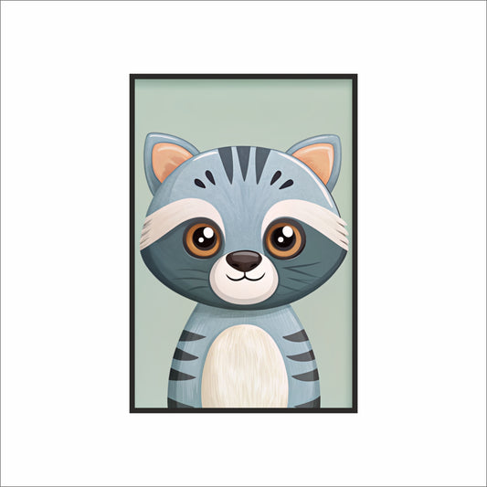 Playful Raccoon Kids Wall Frame – Cute Forest Friend for Happy Spaces 🦝💚