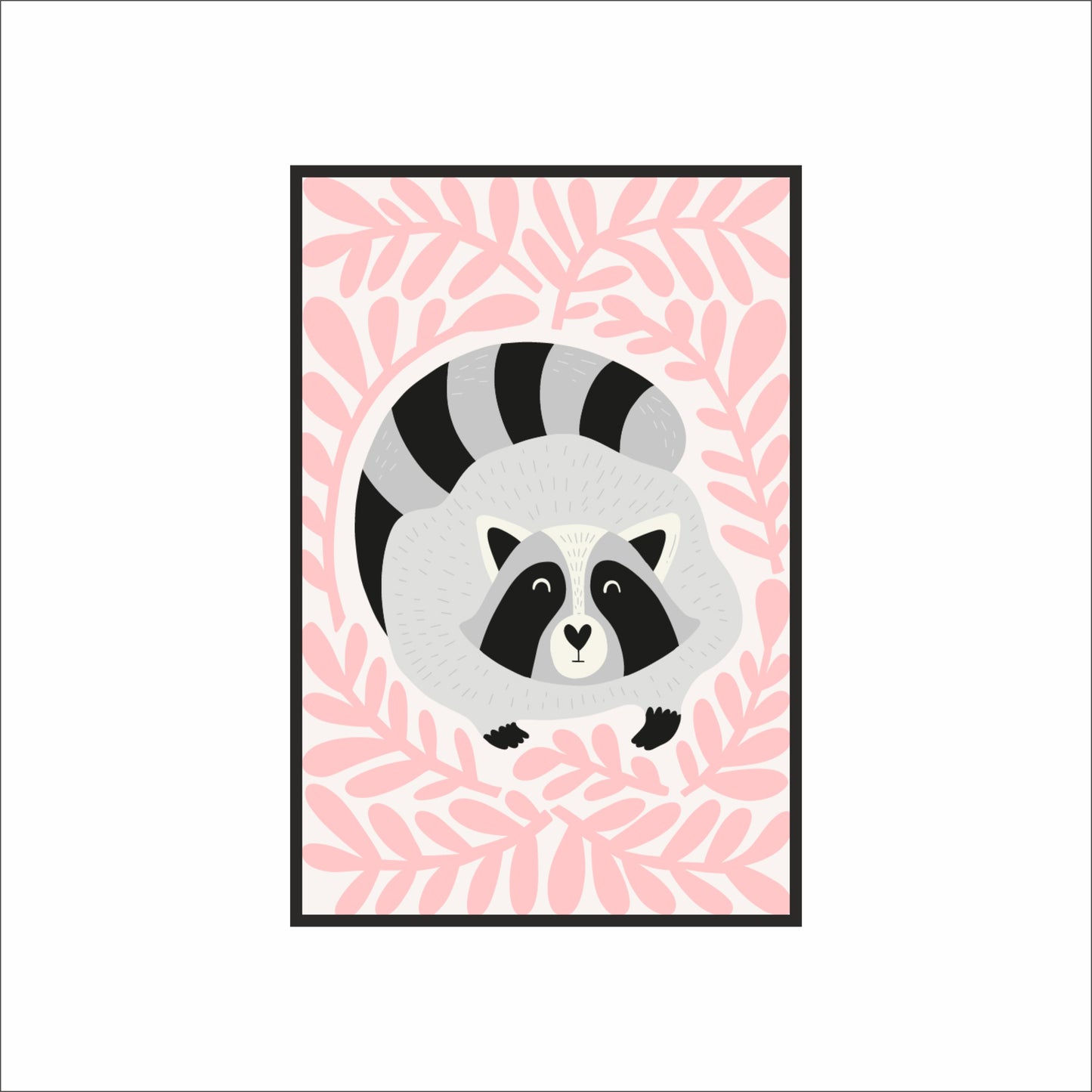 Sweet Raccoon Kids Wall Frame – Adorable Forest Art for Happy Spaces 🦝🌸