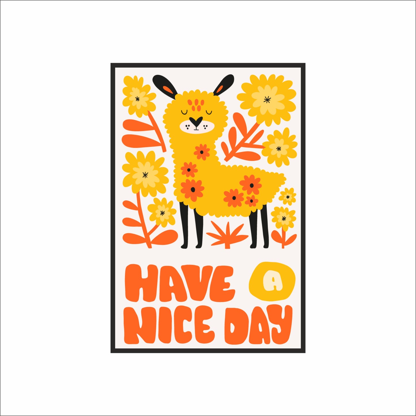 “Have a Nice Day” Llama Wall Frame – Cheerful Kids Room Art in Yellow & Orange 🦙