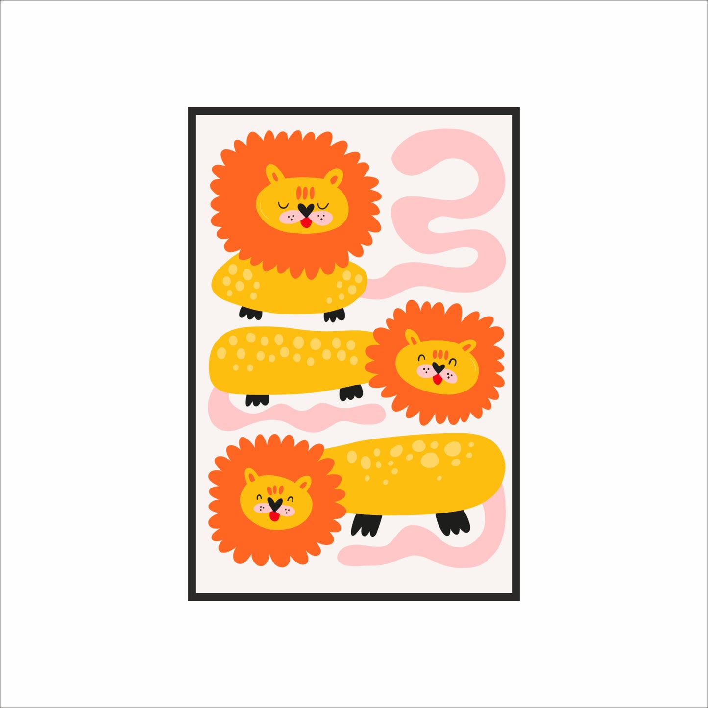 “Happy Lions” Kids Wall Frame – Bright & Playful Safari Art in Yellow & Orange 🦁🌞