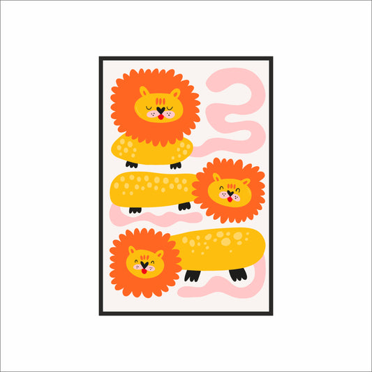 “Happy Lions” Kids Wall Frame – Bright & Playful Safari Art in Yellow & Orange 🦁🌞
