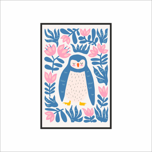 “Peaceful Penguin” Kids Wall Frame – Cute Animal Art for Nursery & Playroom 🐧🌸