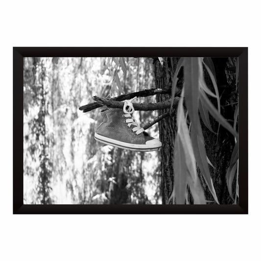 Hanging Sneaker Wall Art | Black & White Shoes Artwork | Nature Decor