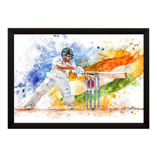 Cricket Player Wall Art | Indian Cricket Framed Sports Print | Batting Artwork for Home & Gym Décor