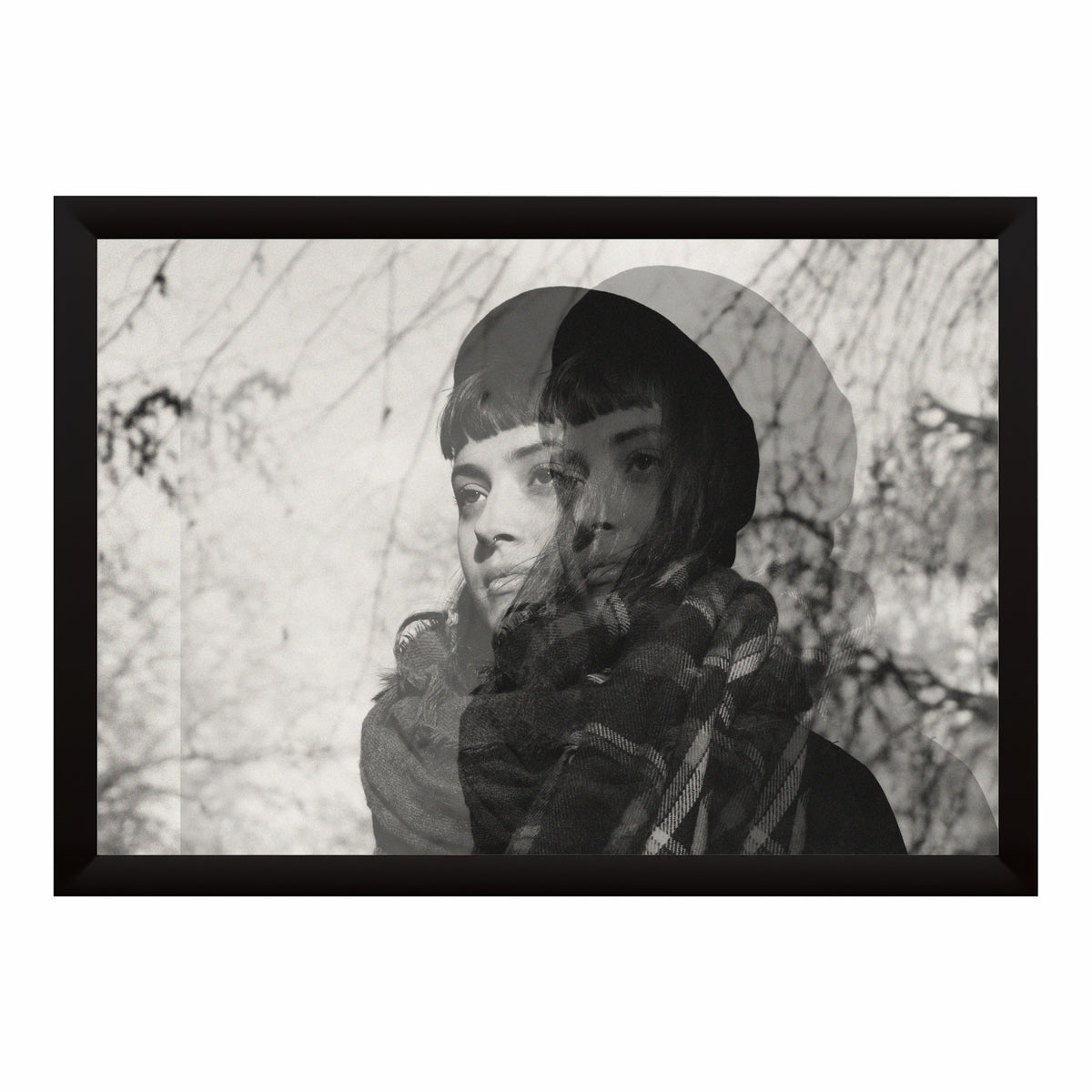 Double Exposure Woman Black & White Wall Art | Artistic Portrait Photography
