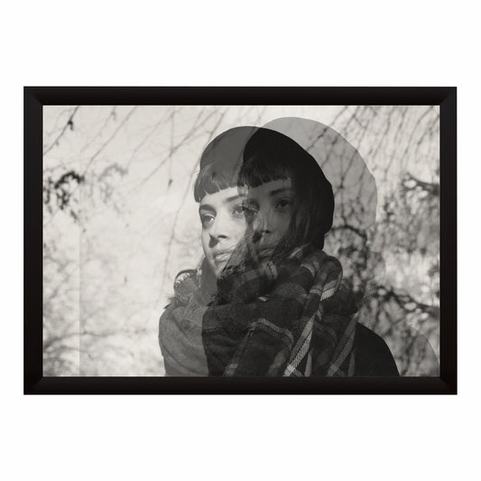 Double Exposure Woman Black & White Wall Art | Artistic Portrait Photography