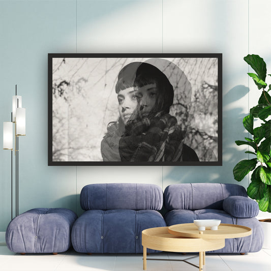 Double Exposure Woman Black & White Wall Art | Artistic Portrait Photography