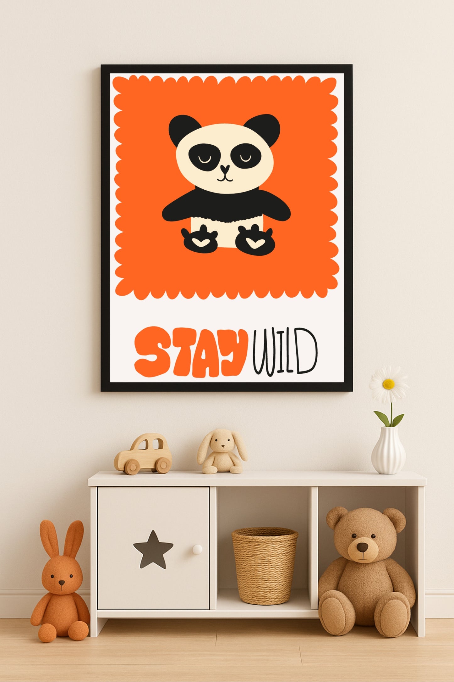 Stay Wild Panda Kids Wall Frame – Fun & Playful Jungle Vibes 🐼🧡