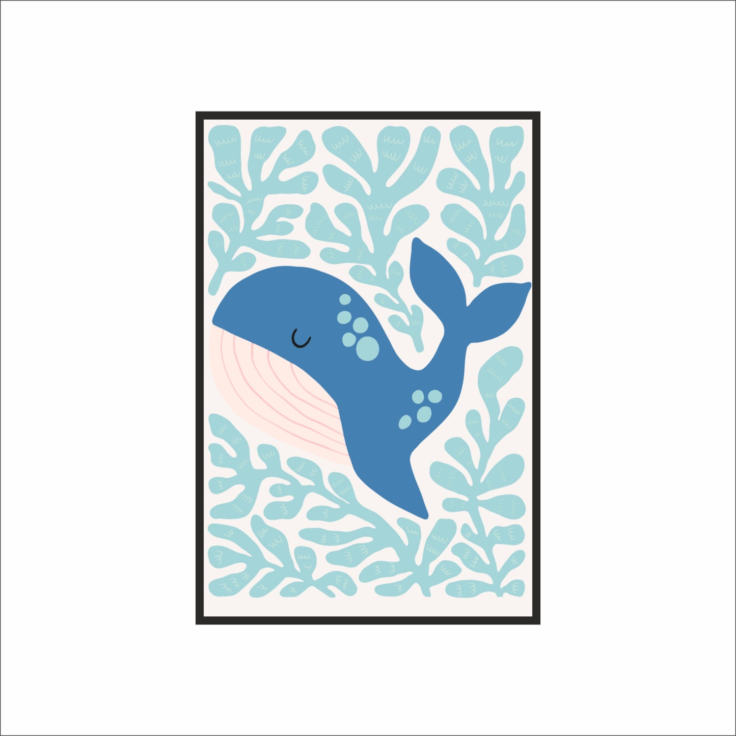 Smiling Blue Whale Kids Wall Frame – Ocean-Inspired Joy for Little Rooms 🐋💙